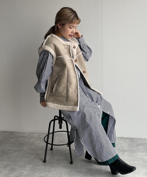 w closet（ダブルクローゼット）の「先染めストライプシャツワンピース（シャツワンピース・レディース・ピンク/グリーン/ブラック・FREE）」の16枚目の写真