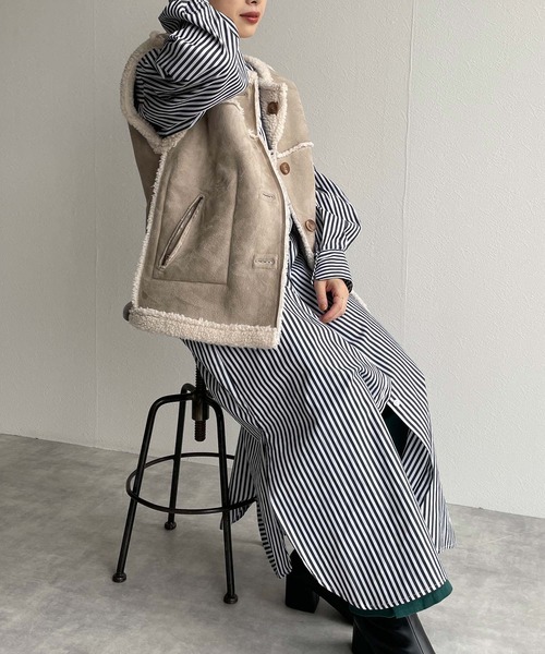 w closet（ダブルクローゼット）の「先染めストライプシャツワンピース（シャツワンピース・レディース・ピンク/グリーン/ブラック・FREE）」の15枚目の写真