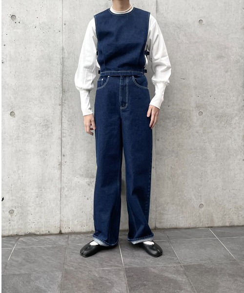 PERNA デニムワイドパンツ デニムオールインワン（つなぎ