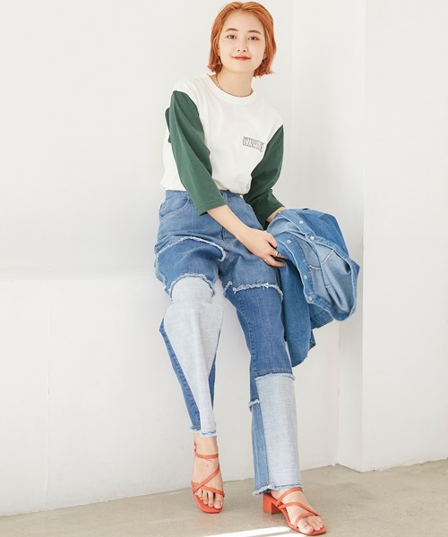 LAVEANGE（ラビアンジェ）の「パッチワークデニムパンツ（デニムパンツ・レディース・ブルー/ブラック・4L/3L/M/L/LL）」の17枚目の写真