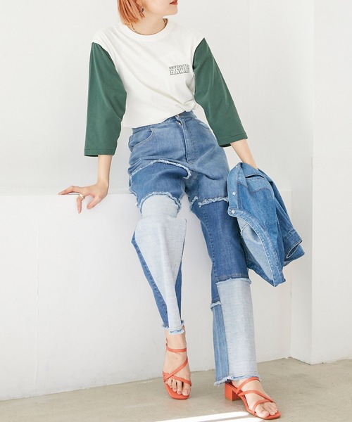 LAVEANGE（ラビアンジェ）の「パッチワークデニムパンツ（デニムパンツ・レディース・ブルー/ブラック・4L/3L/M/L/LL）」の16枚目の写真