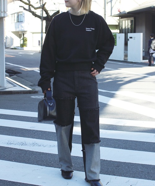 LAVEANGE（ラビアンジェ）の「パッチワークデニムパンツ（デニムパンツ・レディース・ブルー/ブラック・4L/3L/M/L/LL）」の6枚目の写真