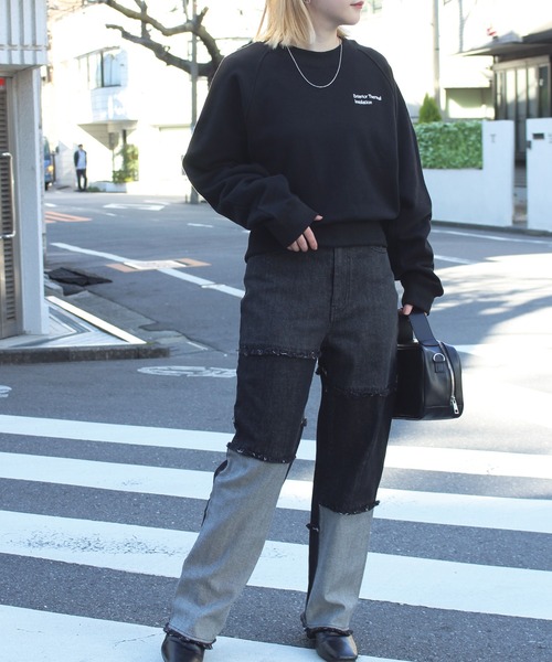 LAVEANGE（ラビアンジェ）の「パッチワークデニムパンツ（デニムパンツ・レディース・ブルー/ブラック・4L/3L/M/L/LL）」の8枚目の写真