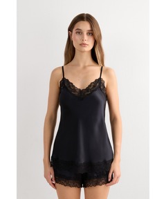 MOUSSY LACE TRIM SATIN キャミ 黒 LACE TRIM SATIN キャミソール（キャミソール）｜MOUSSY（マウジー）の
