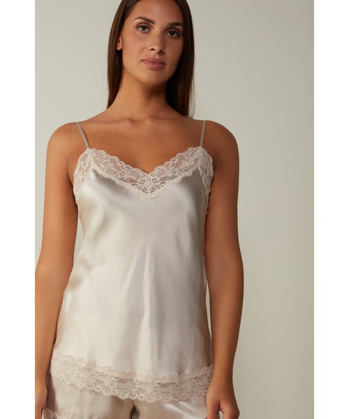 【試着のみ・新品タグ付き】Intimissimi シルク100% キャミソール セール】レース＆シルク キャミソール トップ（インナーウェア