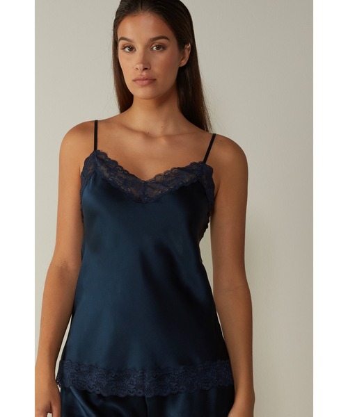 【試着のみ・新品タグ付き】Intimissimi シルク100% キャミソール セール】レース＆シルク キャミソール トップ（インナーウェア