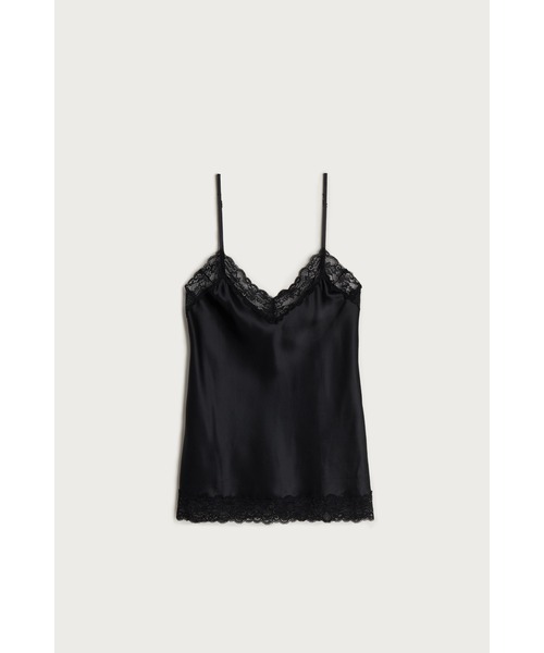 美品　Intimissimi　レース　シルク　キャミソール　肌着　S　ブラック セール】レース＆シルク キャミソール トップ（キャミソール