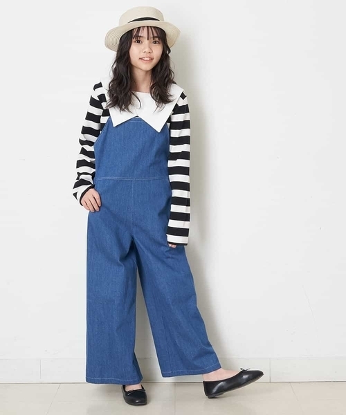 a.v.v（アーヴェヴェ）の「[120-130]バックリボンワイドサロペット（サロペット/オーバーオール・キッズ・ベージュ/ブルー・130/120）」の10枚目の写真