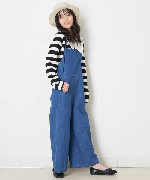 a.v.v（アーヴェヴェ）の「[120-130]バックリボンワイドサロペット（サロペット/オーバーオール・キッズ・ベージュ/ブルー・130/120）」の9枚目の写真