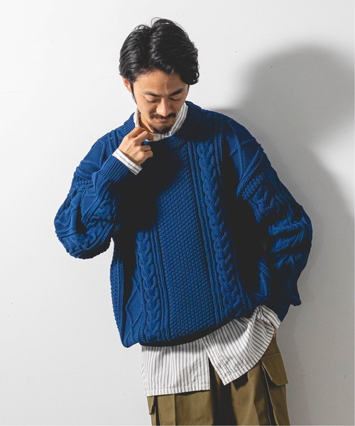 EDIFICE(エディフィス)の「スポンディッシュ オーバーサイズ ケーブルニット(ニット/セーター・メンズ・ブラック/グレー/ターコイズブルー/グリーン/ナチュラル/ブルー系その他/パープル系その他・MEDIUM/LARGE)」の21枚目の写真