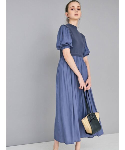 MERCURYDUO(マーキュリーデュオ)の「異素材ドッキングパフスリーブギャザーワンピース(ワンピース・レディース・ブルー/ブラウン/ベージュ・FREE)」の7枚目の写真