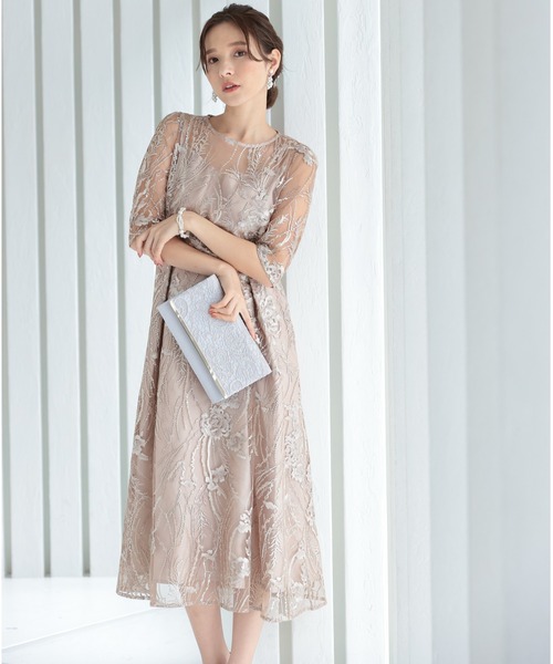 バックリボン 刺繍レース 結婚式 パーティー オケージョン ドレス (S,M,L,XL)サイズ（ドレス）｜PREFERIR（プレフェリール）