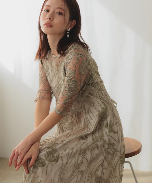 総レース バックリボン 結婚式 パーティー オケージョン ドレス (S,M,L