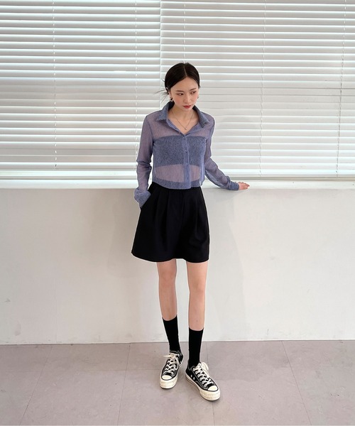 by muni:r(バイ ムニール)の「ハイウエストピンタックハーフパンツ(デニムパンツ・レディース・ブラック/ベージュ/グレー・FREE)」の8枚目の写真