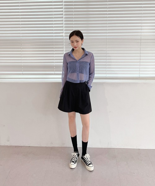 by muni:r(バイ ムニール)の「ハイウエストピンタックハーフパンツ(デニムパンツ・レディース・ブラック/ベージュ/グレー・FREE)」の19枚目の写真