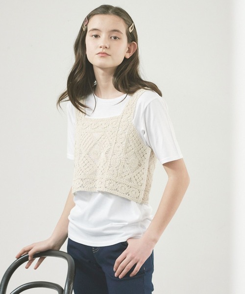 GLOBAL WORK(グローバルワーク)の「クロシェビスチェ/TシャツSET/AND YUA ANY/274996(その他トップス・キッズ・ホワイト・150cm/160cm)」の1枚目の写真