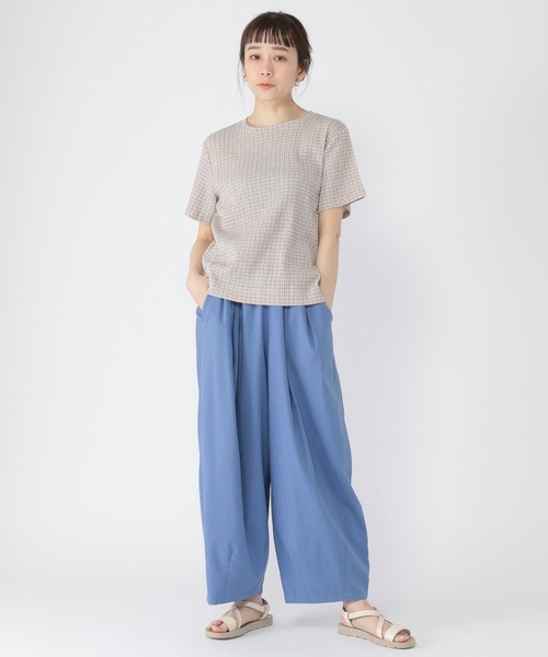 studio CLIP(スタディオクリップ)の「クレープギンガムチェックT シャツ(Tシャツ/カットソー・レディース・ベージュ/ブルー/ブラック/グリーン・MEDIUM/LARGE)」の7枚目の写真