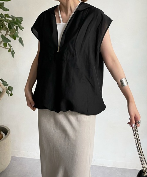 DouDou（ドゥドゥ）の「フレンチスリーブアノラック（シャツ/ブラウス・レディース・ブラック/ブラウン/アイボリー・FREE）」の3枚目の写真