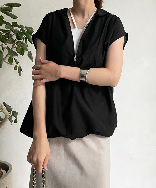 DouDou（ドゥドゥ）の「フレンチスリーブアノラック（シャツ/ブラウス・レディース・ブラック/ブラウン/アイボリー・FREE）」の9枚目の写真