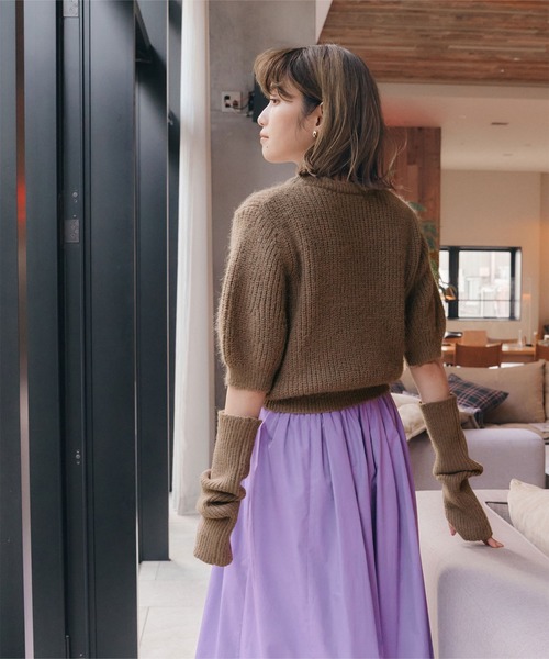 titivate（ティティベイト）の「ｱｰﾑｳｫｰﾏｰ付ﾊﾟﾌｽﾘｰﾌﾞﾆｯﾄ（ニット/セーター・レディース・ダークブラウン/アイボリー/グレイッシュベージュ/ライトグリーン・M/S）」の12枚目の写真