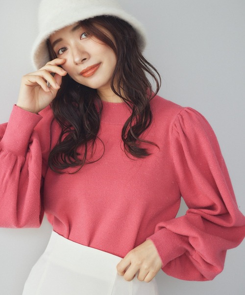 mysty woman（ミスティウーマン）の「ボリュームスリーブラメハイネック 157250（ニット/セーター・レディース・ピンク/グリーン系その他/ブルー/ブラック/アイボリー/モカ/ライトパープル・FREE）」の7枚目の写真