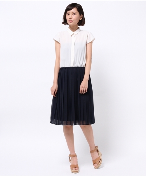 BEAMS LIGHTS Women's（ビームスライツ ウィメンズ）の「BEAMS LIGHTS / 配色プリーツワンピース（ワンピース・レディース・ベージュ/オリーブ/ネイビー・36/38）」の18枚目の写真