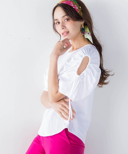 Viaggio Blu(ビアッジョブルー)の「袖ギャザープルオーバー≪洗濯機で洗える≫(Tシャツ/カットソー・レディース・ホワイト/ネイビー/ブルー/オレンジ・S/M/L)」の2枚目の写真