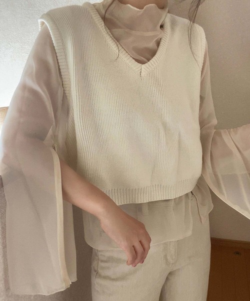 LAUIR（ラウアー）の「2wayファスナースリットスリーブシアーブラウス（シャツ/ブラウス・レディース・ブラック/ブラウン/アイボリー/ラベンダー/カーキ/ベージュ/ライトピンク/ホワイト・MEDIUM/LARGE/SMALL）」の3枚目の写真