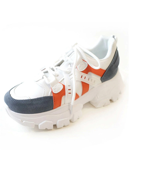 AmiAmi（アミアミ）の「厚底トラックソールスニーカー（スニーカー・レディース・ベージュ/ネイビー・L/LL/M/S）」の14枚目の写真