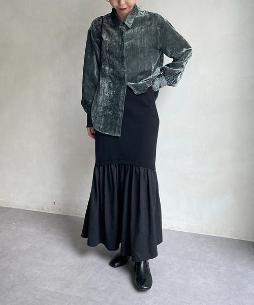 CAPRICIEUX LE'MAGE(カプリシューレマージュ)の「ドッキングマーメイドスカート(スカート・レディース・ブラック/カーキ・FREE)」の8枚目の写真