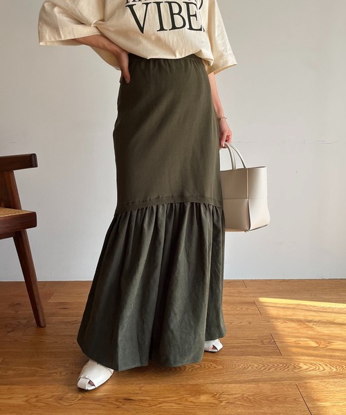 CAPRICIEUX LE'MAGE(カプリシューレマージュ)の「ドッキングマーメイドスカート(スカート・レディース・ブラック/カーキ・FREE)」の21枚目の写真