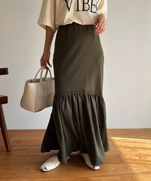 CAPRICIEUX LE'MAGE(カプリシューレマージュ)の「ドッキングマーメイドスカート(スカート・レディース・ブラック/カーキ・FREE)」の9枚目の写真