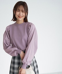 アンチピリングバックパール袖異素材ニットプルオーバー