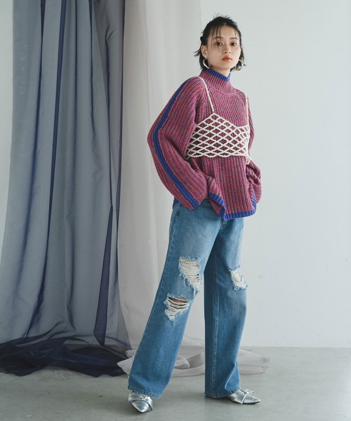 bohmal(ボマール)の「スリーブラインカラフルミックスニット(ニット/セーター・レディース・グレー/ピンク/オレンジ/グリーン/オフホワイト・FREE)」の22枚目の写真