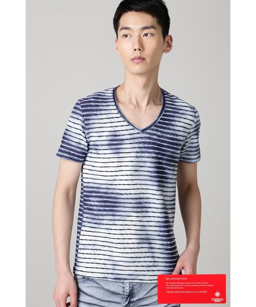 TORNADO MART(トルネードマート)の「TORNADO MART∴ブリードボーダー半袖カットソー(Tシャツ/カットソー・メンズ・ブラック/サックスブルー/グリーン・LL/MEDIUM/LARGE)」の1枚目の写真