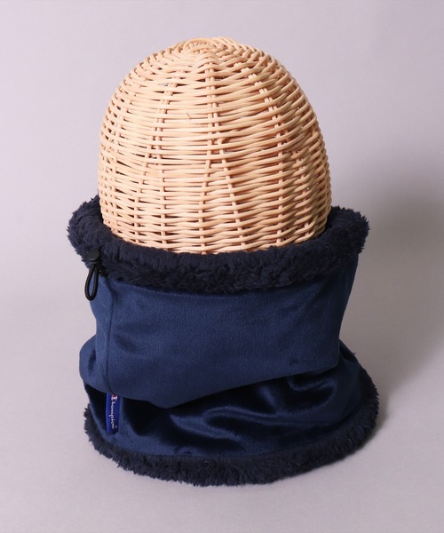 LF)【Champion】ブランド ロゴ マーク ベロア × ボア ネックウォーマー