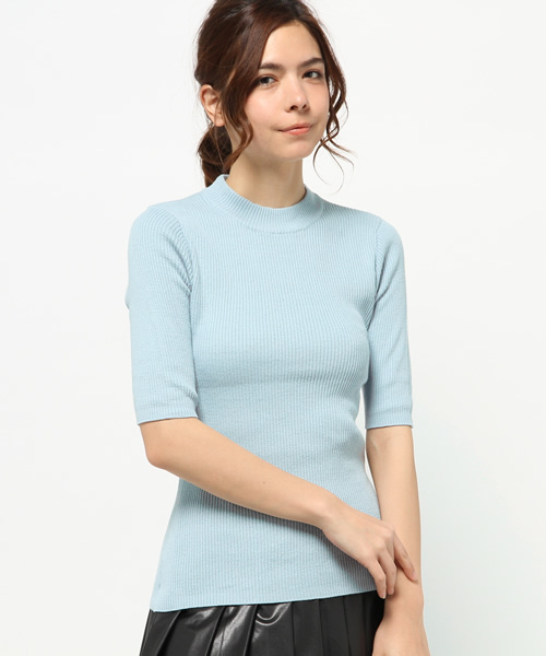 CIAOPANIC（チャオパニック）の「【Ciaopanic】　C1005分袖無地RIBハイネック（ニット/セーター・レディース・ネイビー/グレー/ブルー/オフホワイト・FREE）」の4枚目の写真