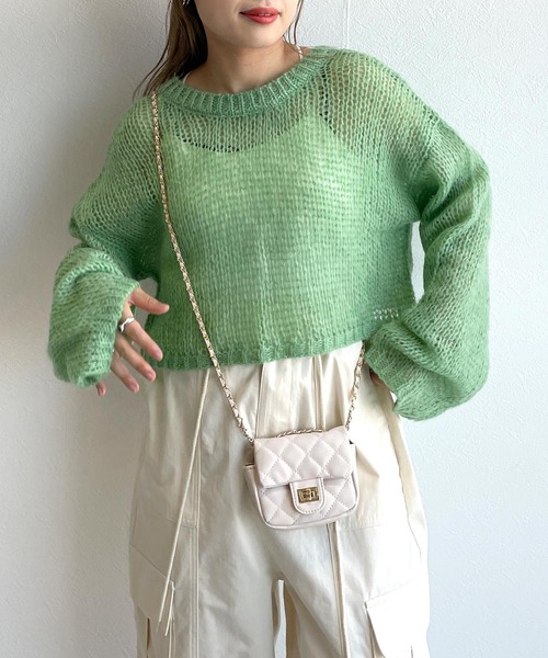 w closet（ダブルクローゼット）の「モヘア混ショートクルーネックプルオーバー（ニット/セーター・レディース・ピンク/イエロー/グリーン・FREE）」の16枚目の写真