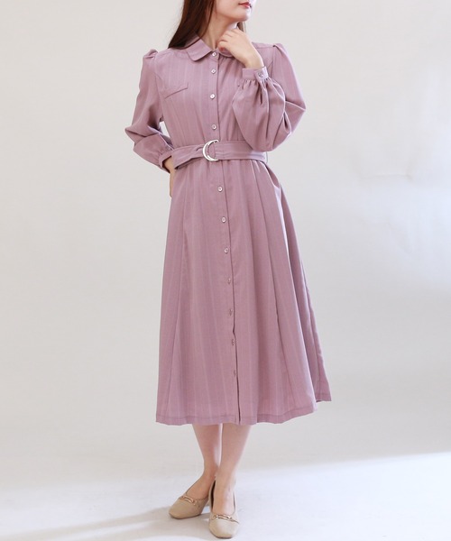 TRUDEA(トルディア)の「シャドーストライプシャツワンピース(シャツワンピース・レディース・ネイビー/ブルー/ラベンダー/ブラウン/テラコッタ/ミント・MEDIUM)」の1枚目の写真