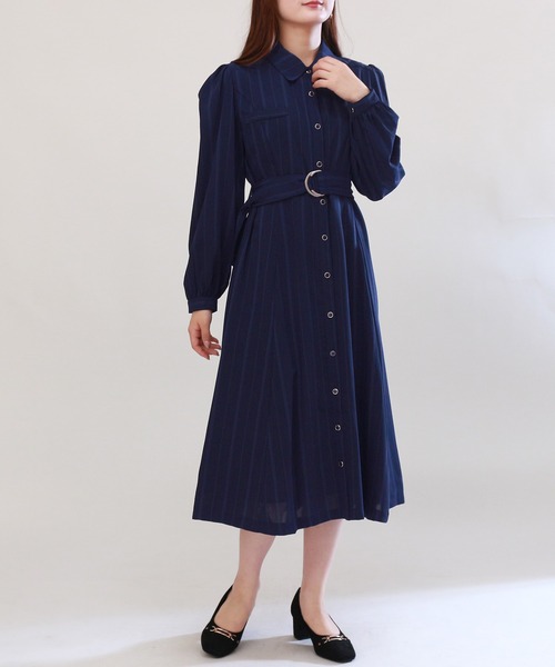 TRUDEA(トルディア)の「シャドーストライプシャツワンピース(シャツワンピース・レディース・ネイビー/ブルー/ラベンダー/ブラウン/テラコッタ/ミント・MEDIUM)」の5枚目の写真