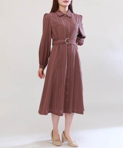 TRUDEA(トルディア)の「シャドーストライプシャツワンピース(シャツワンピース・レディース・ネイビー/ブルー/ラベンダー/ブラウン/テラコッタ/ミント・MEDIUM)」の2枚目の写真