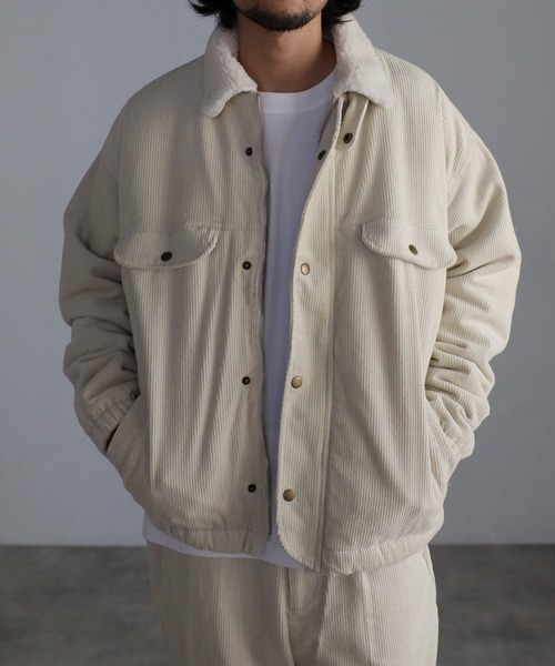 CREARE -LINO-（クレアーレリノ）の「裏ボア 8WコーデュロイZIPブルゾン<ユニセックス>（テーラードジャケット・メンズ・ブラック/グレイッシュベージュ/オフホワイト・M/L）」の17枚目の写真