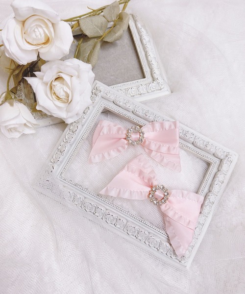 MA*RS（アメーバーマーズ）の「ビジューリングサイドフリルりぼん　2個SET（バレッタ/ヘアクリップ・レディース・レッド/ピンク/ブラック/ホワイト・FREE）」の7枚目の写真