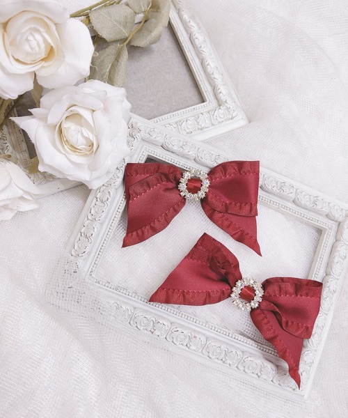 MA*RS（アメーバーマーズ）の「ビジューリングサイドフリルりぼん　2個SET（バレッタ/ヘアクリップ・レディース・レッド/ピンク/ブラック/ホワイト・FREE）」の6枚目の写真