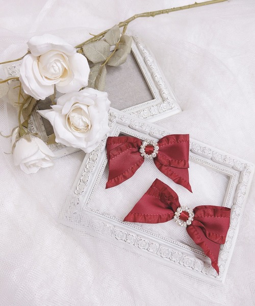 MA*RS（アメーバーマーズ）の「ビジューリングサイドフリルりぼん　2個SET（バレッタ/ヘアクリップ・レディース・レッド/ピンク/ブラック/ホワイト・FREE）」の13枚目の写真