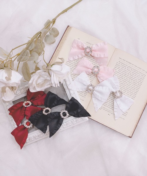 MA*RS（アメーバーマーズ）の「ビジューリングサイドフリルりぼん　2個SET（バレッタ/ヘアクリップ・レディース・レッド/ピンク/ブラック/ホワイト・FREE）」の14枚目の写真