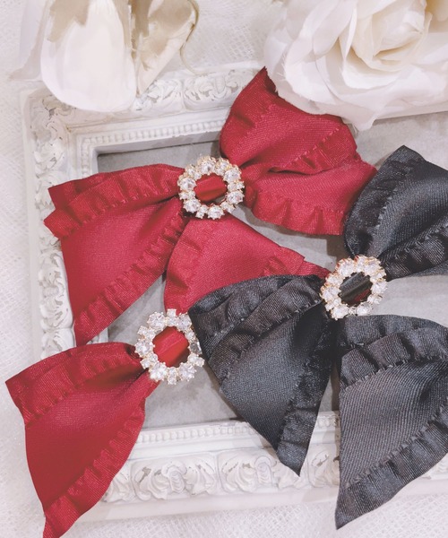 MA*RS（アメーバーマーズ）の「ビジューリングサイドフリルりぼん　2個SET（バレッタ/ヘアクリップ・レディース・レッド/ピンク/ブラック/ホワイト・FREE）」の17枚目の写真