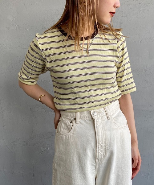 MILLER（ミラー）の「【CanCan 9月号掲載】[MILLER/ミラー] 別注 配色ボーダー 5分袖クルーネックTシャツ（Tシャツ/カットソー・レディース・ピンク/レッド/ブルー/ブラウン/ダークブラウン/イエロー・F）」の15枚目の写真