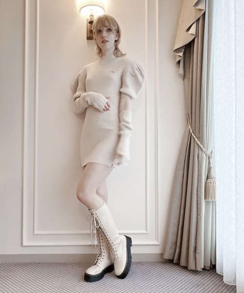 lilLilly（リルリリー）の「アームウォーマーニットワンピース（ワンピース・レディース・アイボリー/ブルー/ピンク・FREE）」の5枚目の写真