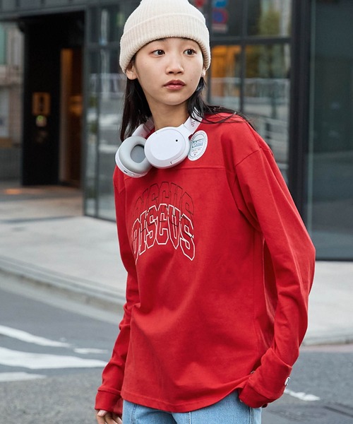 DISCUS ATHLETIC（ディスカス　アスレチック）の「DISCUS ATHLETIC/ディスカス アスレチック 切替ロゴプリントコットンオーバーサイズ長袖Tシャツ（Tシャツ/カットソー・レディース・オートミール/レッド/ブラック/ホワイト/イエロー/グリーン・L/XL/M）」の6枚目の写真